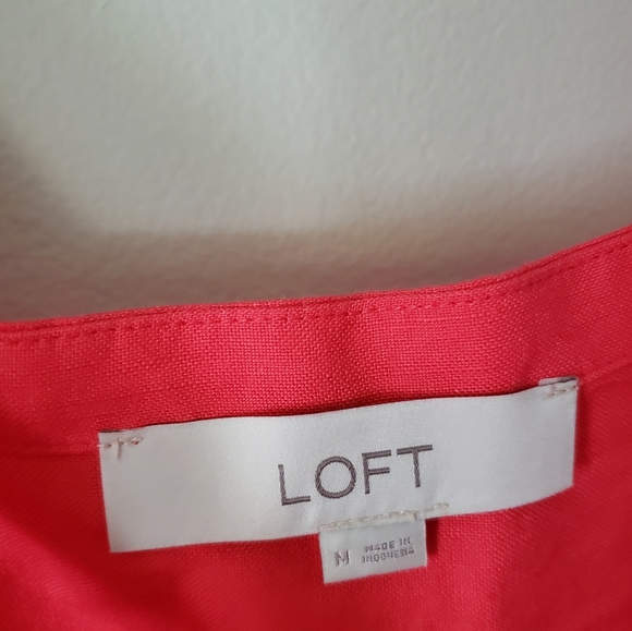 LOFT Coral Drop Waist Linen Dress Size Medium Ruffle Flounce Hem Sleeveless - Picture 4 of 5